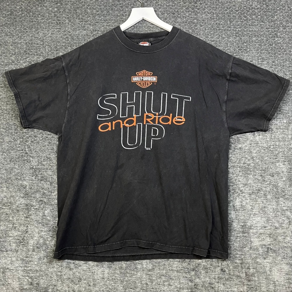 Harley-Davidson T-Shirt Men XL Black Good Shut and Ride Up Vintage 2001 USA Made